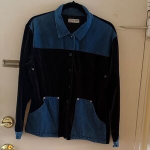 Two-Tone Denim and Black Velour Jacket or Long Sleeve Shirt. Size Large. Loved.